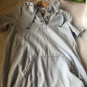 Shirt Dress Blue Denim Hooded Small